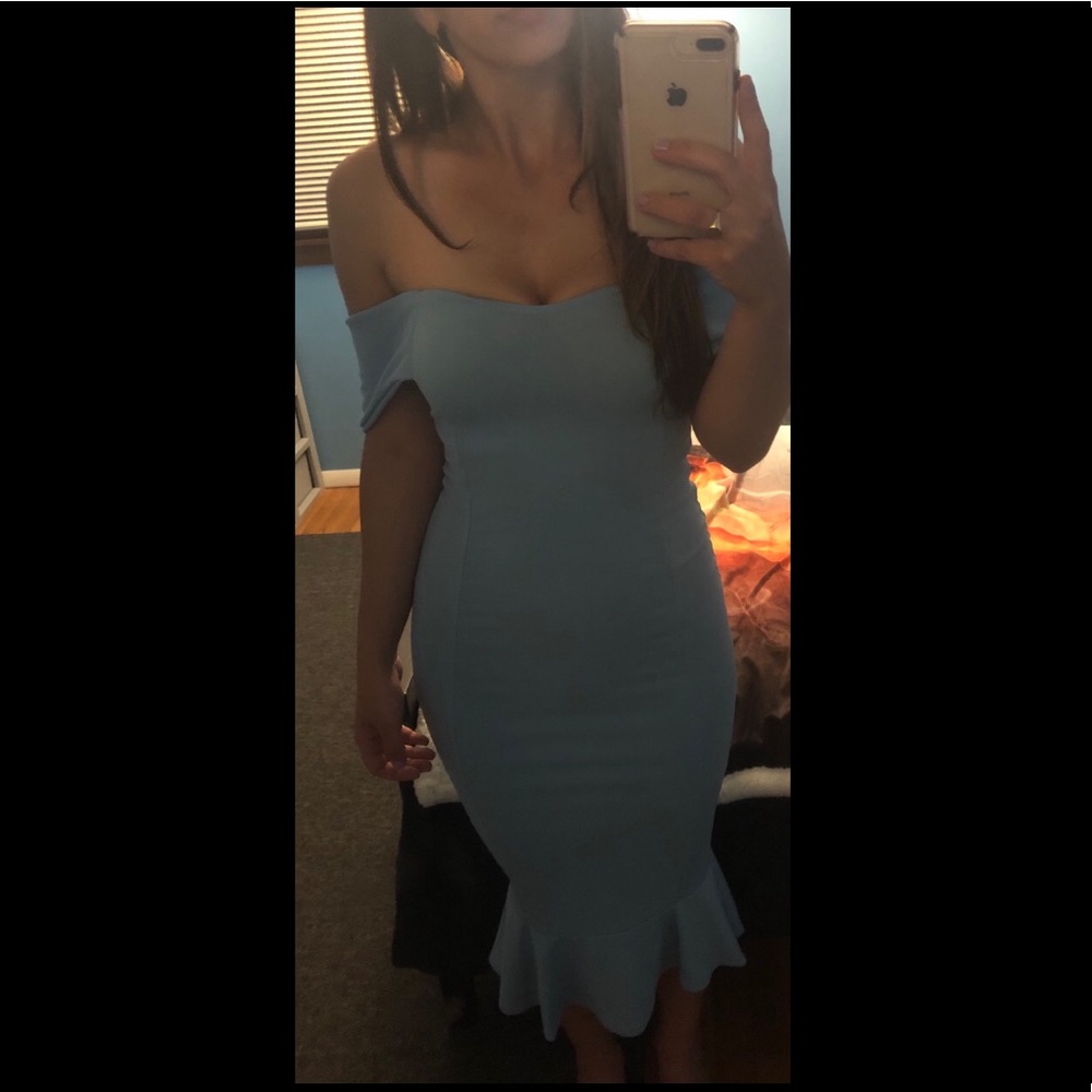 PrettyLittleThing Strapless Blue Dress